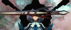 Anime pilot in futuristic suit holding large zinc alloy replica weapon, BlacksmithSONG collectible