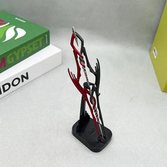 1:6 anime-style red and black zinc alloy weapon replica on display stand, BlacksmithSONG collectible.