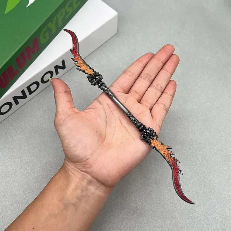 Hand holding 1:6 scale anime-style zinc alloy fantasy weapon replica, collectible display