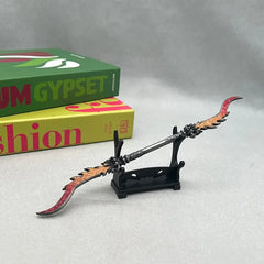 Anime-style zinc alloy weapon replica on display stand, collectible cosplay decor