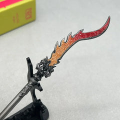 1:6 scale anime-style zinc alloy flame sword replica with dragon details on display stand