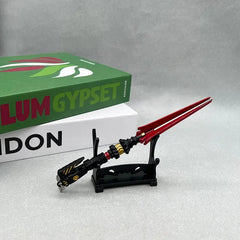 1:6 anime-style red zinc alloy weapon replica on display stand, collectible decor