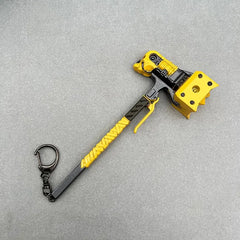Anime-style yellow and black zinc alloy axe keychain, collectible cosplay replica from BlacksmithSONG.