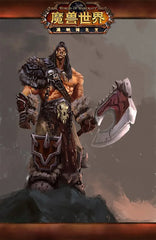 Anime-style warrior with large axe and fur armor, fantasy art for collectible zinc alloy weapon replicas.