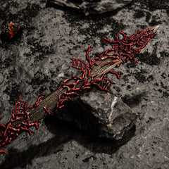 Look at the gory details on this Blasphemous Blade replica! ?? Every writhing tendril is cast in solid zinc alloy with a premium painted finish. This isn't a plastic toy; it's a heavy, durable piece of metal art. A must-have collectible for Elden Ring fans who appreciate intricate craftsmanship. - close-up of sword tail details