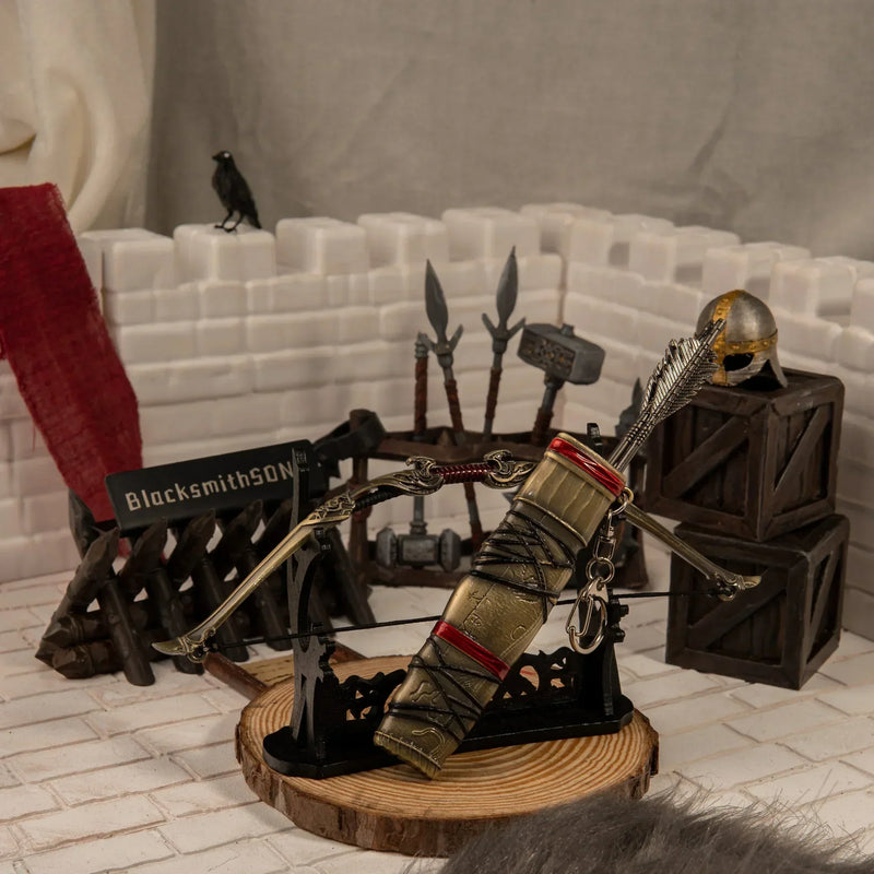 Aesir Bow replica — displayed on the large stand.