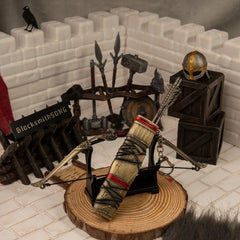 Aesir Bow replica — displayed on the small stand.