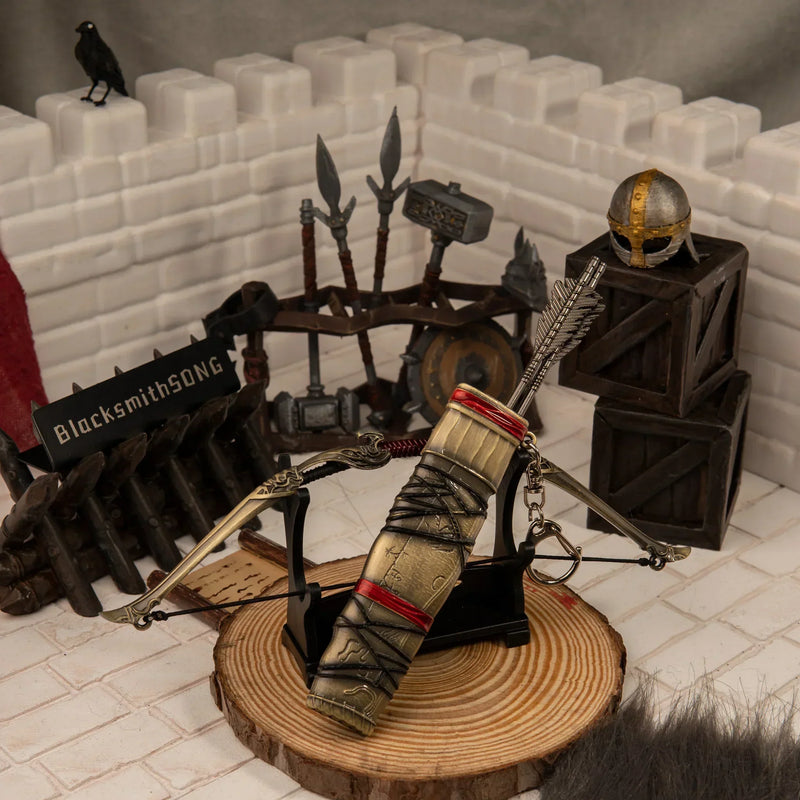 Aesir Bow replica — displayed on the small stand.