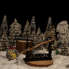 Leviathan Axe replica — displayed on the large stand in the snowy diorama.