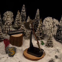 Leviathan Axe replica — standing upright on the vertical stand.
