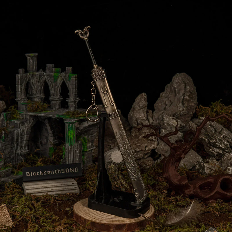Thrungva replica — displayed upright on the vertical stand.