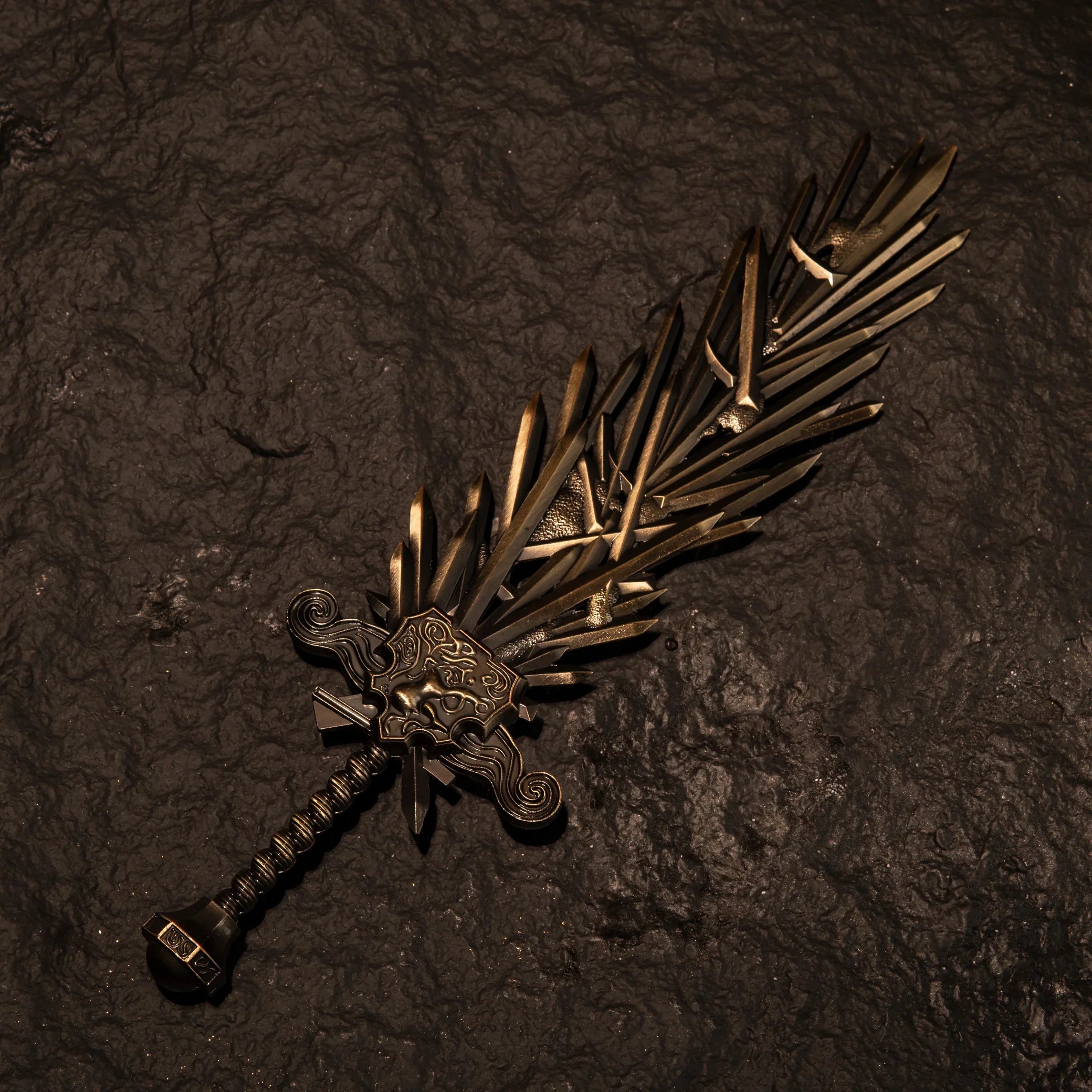 Grafted Blade Greatsword metal replica isolated on a black background, showing the clustered sword design.