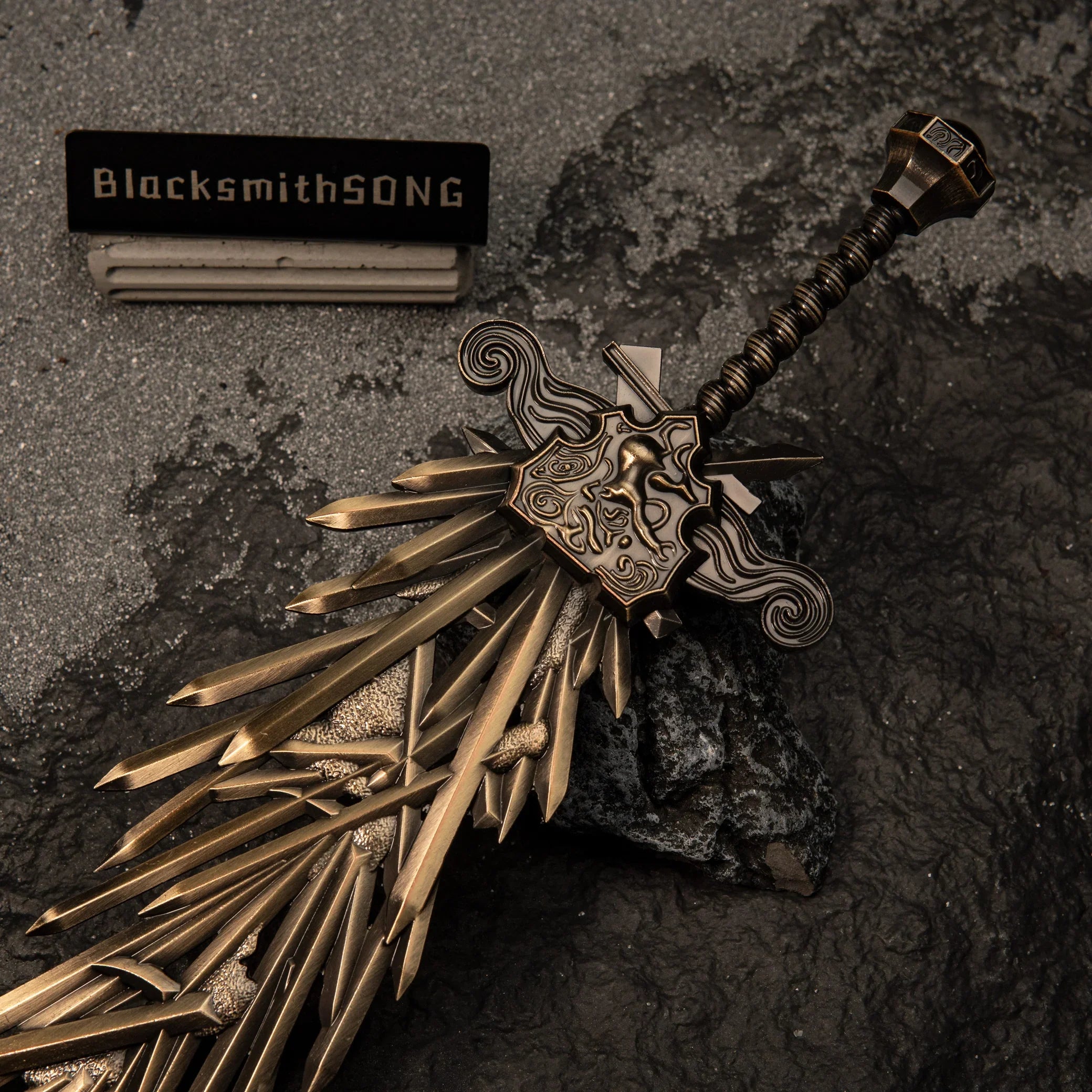 Close-up of the Grafted Blade Greatsword hilt and crossguard, featuring intricate lion-like engravings.