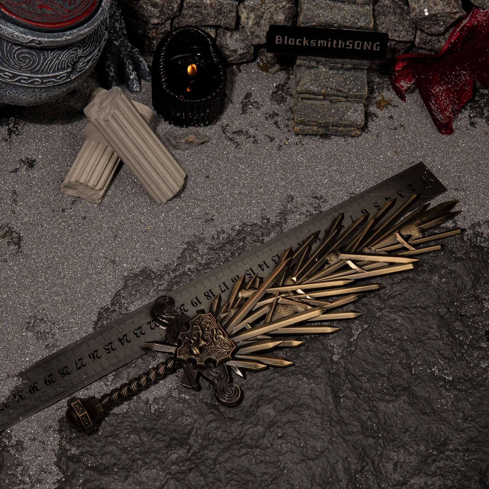 Grafted Blade Greatsword replica placed next to a ruler showing a length of approximately 22cm.