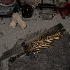Grafted Blade Greatsword replica placed next to a ruler showing a length of approximately 22cm.