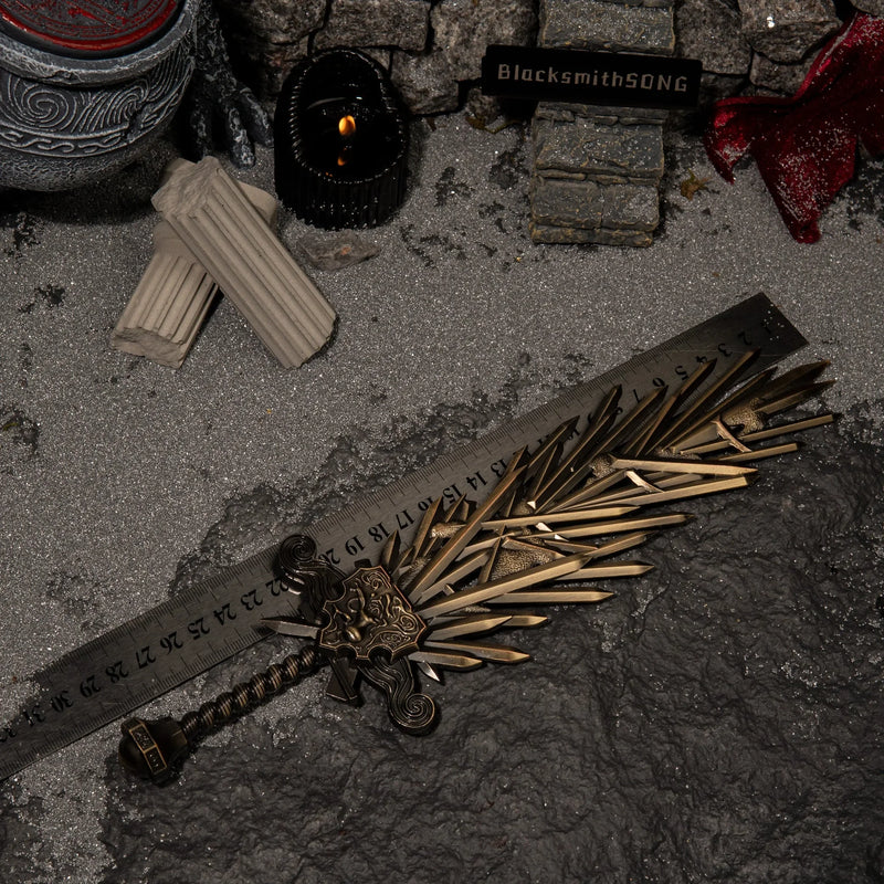 Grafted Blade Greatsword replica placed next to a ruler showing a length of approximately 22cm.
