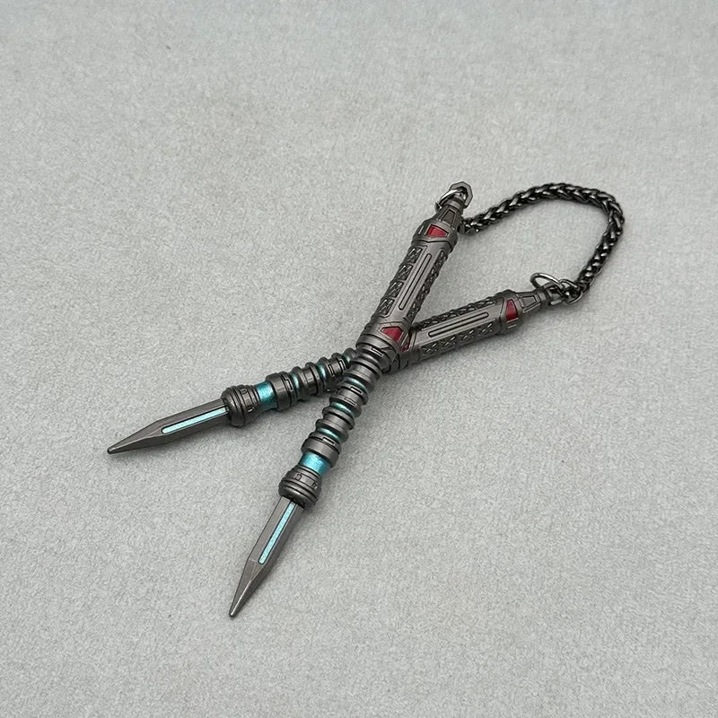 Anime-style zinc alloy kunai weapon replica with chain, collectible for display or cosplay