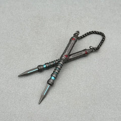 Anime-style zinc alloy kunai weapon replica with chain, collectible for display or cosplay