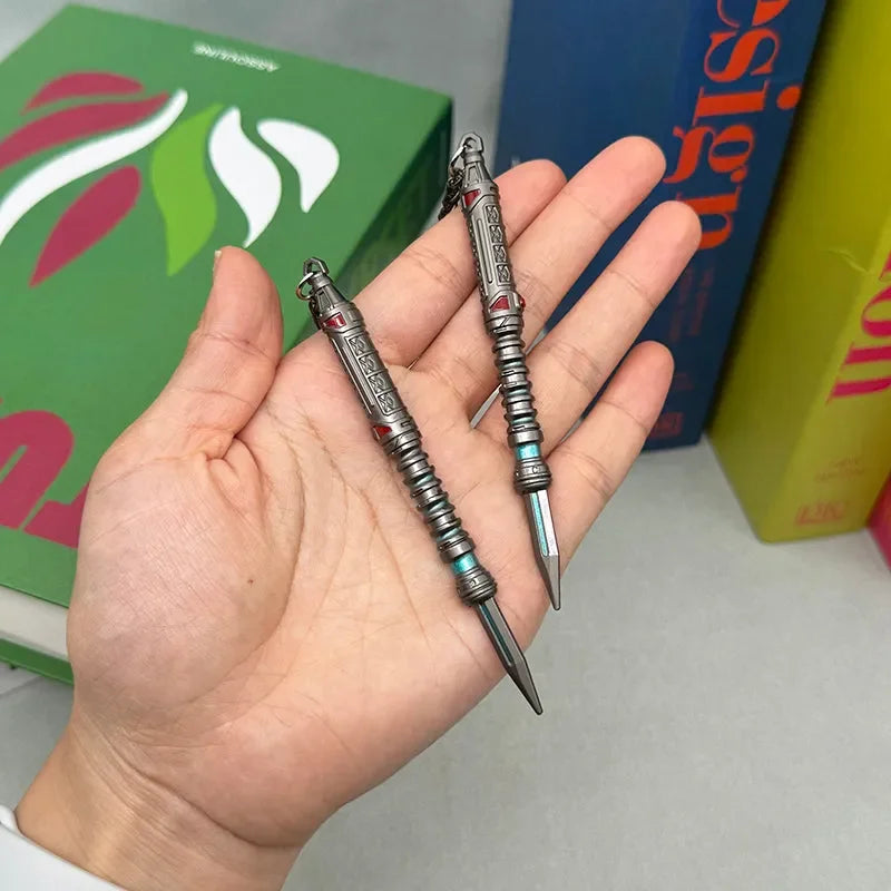 Hand holding two 1:6 scale anime-style zinc alloy weapon replicas by BlacksmithSONG