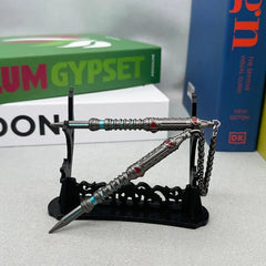 1:6 anime-style zinc alloy nunchaku replica on display stand, collectible weapon decor