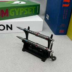 1:6 scale anime-style zinc alloy kunai replicas on display stand, collectible cosplay weapons