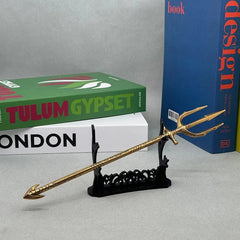 1:6 scale gold trident anime-style zinc alloy weapon replica on display stand by BlacksmithSONG