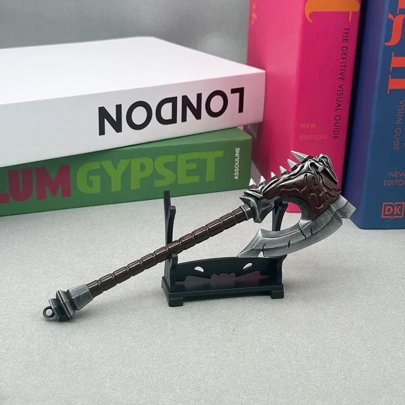 1:6 scale anime-style zinc alloy fantasy axe replica on display stand, BlacksmithSONG collectible