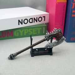1:6 scale anime-style zinc alloy fantasy axe replica on display stand, BlacksmithSONG collectible