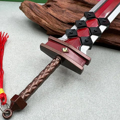 Anime-style 1:6 zinc alloy sword replica with red and black details for display or cosplay
