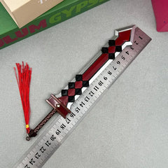 1:6 scale anime-style red zinc alloy sword replica with ruler, collectible cosplay accessory