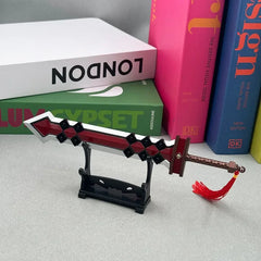 Anime-style zinc alloy sword replica with red tassel on stand, display collectible, BlacksmithSONG