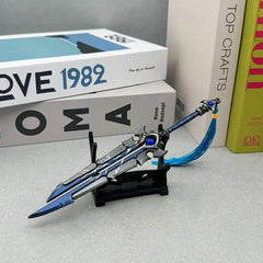 1:6 anime-style blue zinc alloy sword replica on stand, collectible for display or cosplay