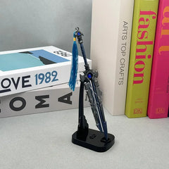 1:6 anime-style zinc alloy sword replica with blue tassel on display stand, BlacksmithSONG collectible