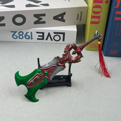 1:6 anime-style zinc alloy fantasy sword replica with green blade on display stand