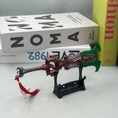 Anime-style zinc alloy sword replica with red tassel on stand, collectible display, BlacksmithSONG