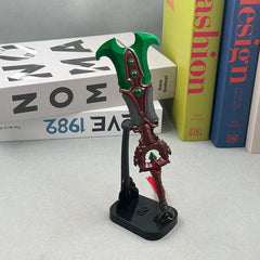 Green and red anime-style zinc alloy weapon replica on stand, collectible display by BlacksmithSONG