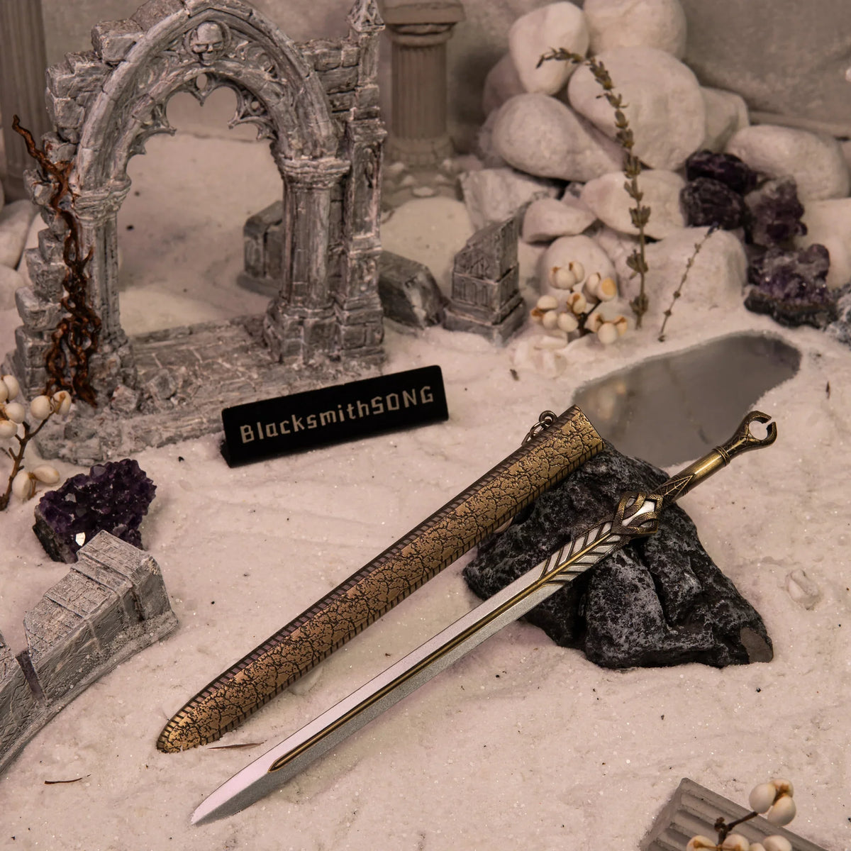 Ingrid Sword Replica - The Sentient Blade - 22cm Antique Gold Metal - Freyr & Atreus Weapon