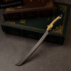 Gold-Hilt Serrated Katana replica (22cm die-cast zinc alloy katana) — gold grip, gunmetal blade, by BlacksmithSONG.