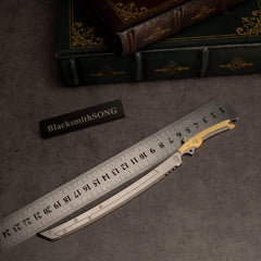 Gold-Hilt Serrated Katana replica — size chart, 22cm / 8.7 inches.