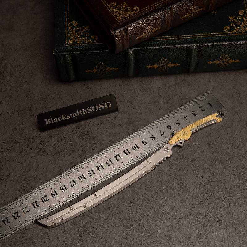 Gold-Hilt Serrated Katana replica — size chart, 22cm / 8.7 inches.