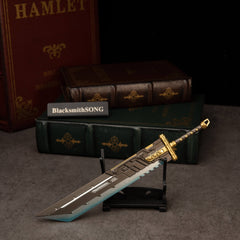 Buster Sword R5 replica — resting on the Small Display Stand.