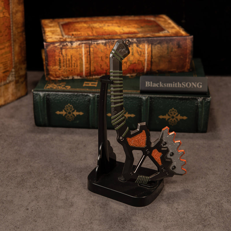 War Club replica — displayed upright on the vertical display stand.