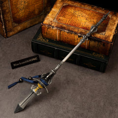Chu-Bai Spear replica (35cm die-cast zinc alloy polearm) — silver-gray spear with navy ribbon, by BlacksmithSONG.
