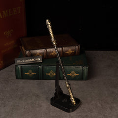 Cloud-Patterned Stone Staff replica — standing on the vertical display stand.