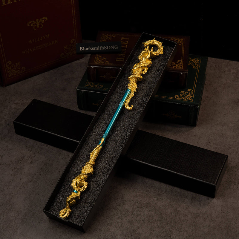 Golden Loong Staff replica — shown on its black gift box.