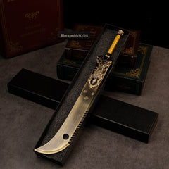 Zodiac Tiger Sabre replica — laid across its black gift box.