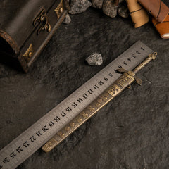 Banished Knight's Greatsword replica placed next to a ruler showing a length of approximately 22cm.