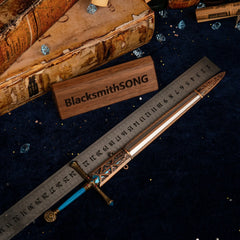 Carian Knight's Sword replica placed next to a ruler showing a length of approximately 30cm.