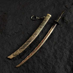 Meteoric Ore Blade metal replica from Elden Ring isolated on a black background.