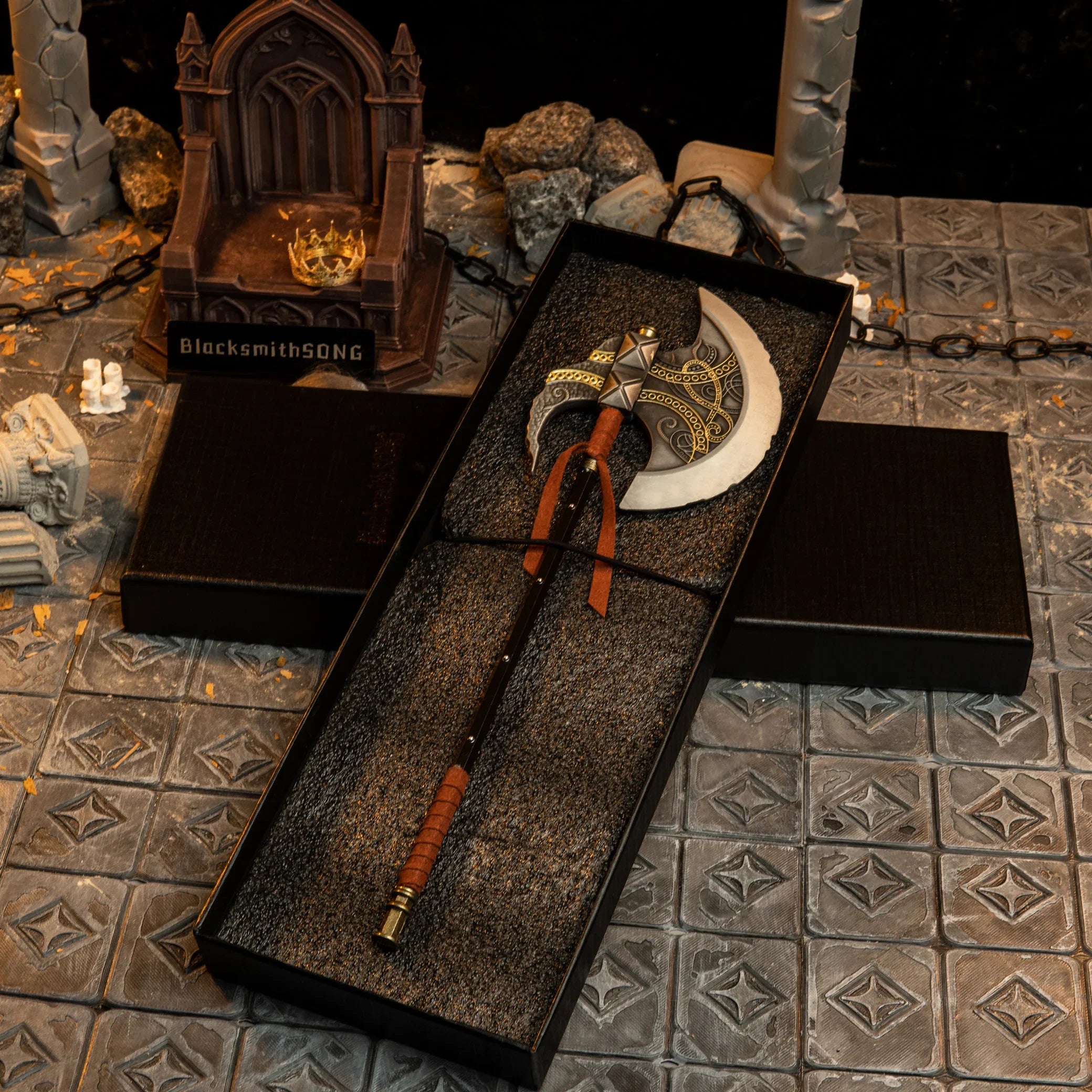 Axe of Godfrey replica — in its foam-lined gift box.